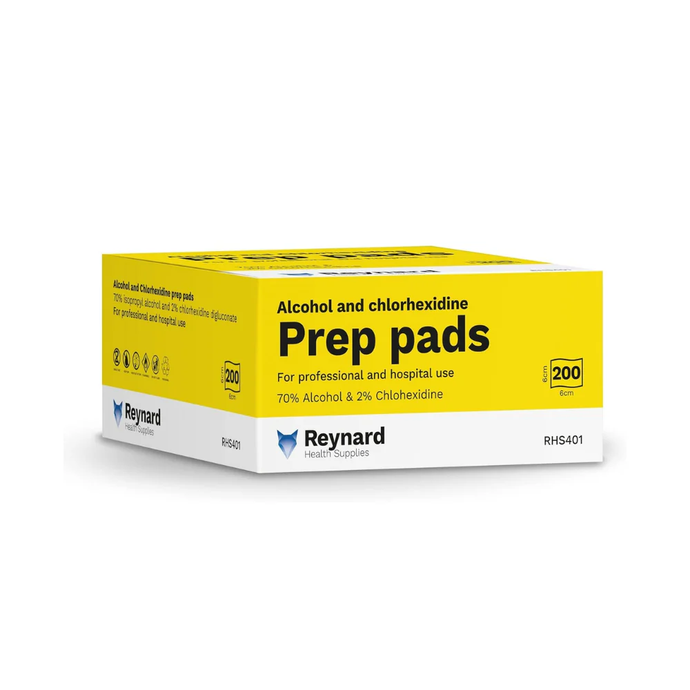 Reynard Antiseptic Prep Pads (70% Alcohol 2% Chlorhexidine - 200 pack)